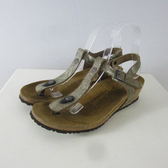 Papillio Birkenstock Womens 7  Silver Ashley Brown Metallic Leather Wedge Sandal - Picture 1 of 16